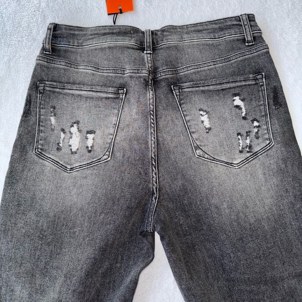 Risen Jeans Women’s Sz 11/30 High Waist Girlfriend Jeans black distressed Ripped - Picture 3 of 14